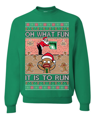 Santa Bakery Oven Ginger Bread What Fun It Is To Run Ugly Christmas Sweater Unisex Crewneck Graphic Sweatshirt
