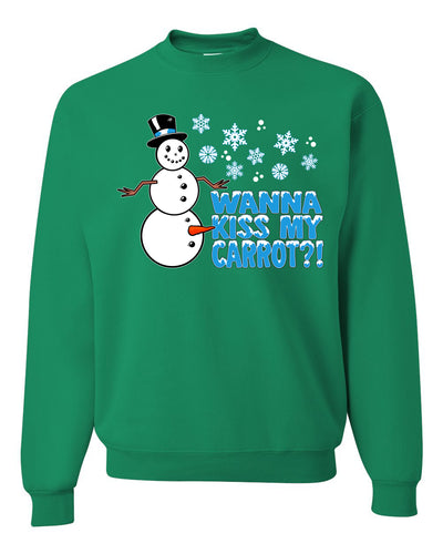 Snowman Dick Joke Wanna Kiss My Carrot Snowflakes Ugly Christmas Sweater Unisex Crewneck Graphic Sweatshirt