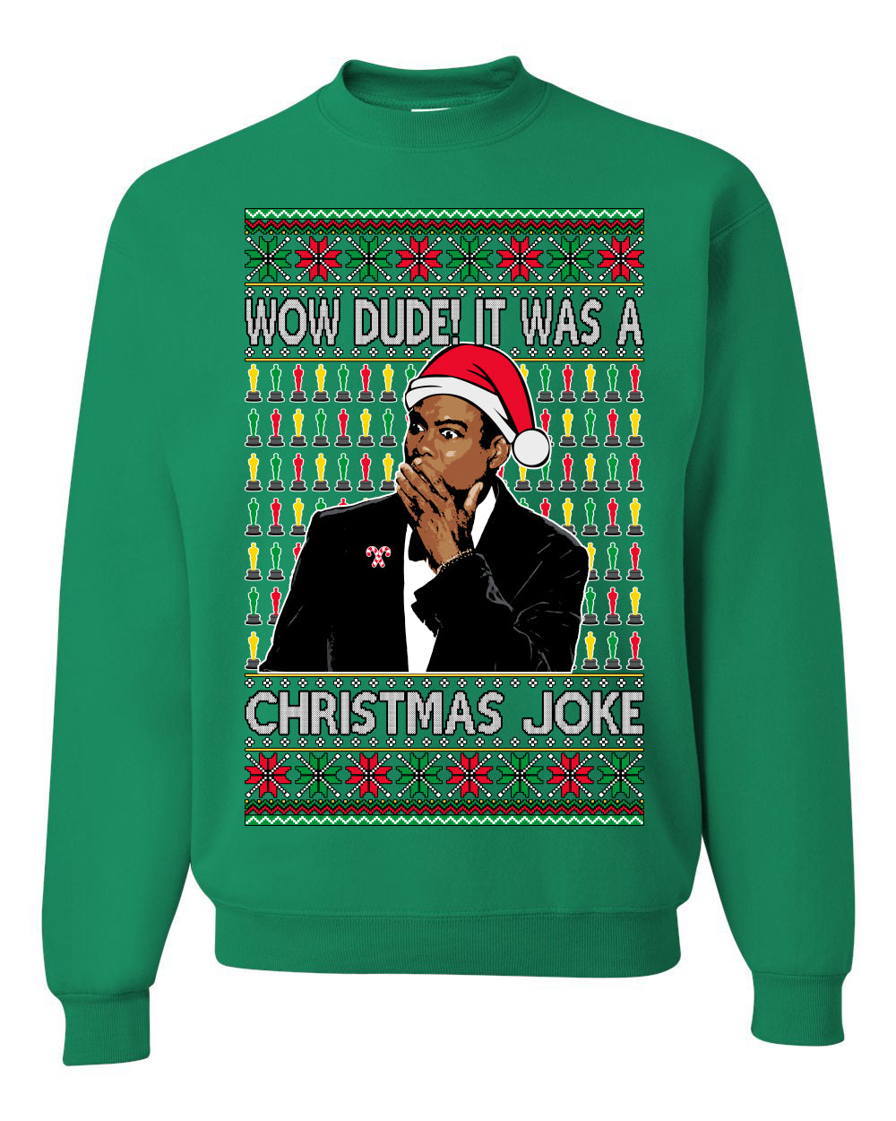 Chris Meme Award Show Wow Dude It Was A Christmas Joke Ugly Christmas Sweater Unisex Crewneck Graphic Sweatshirt