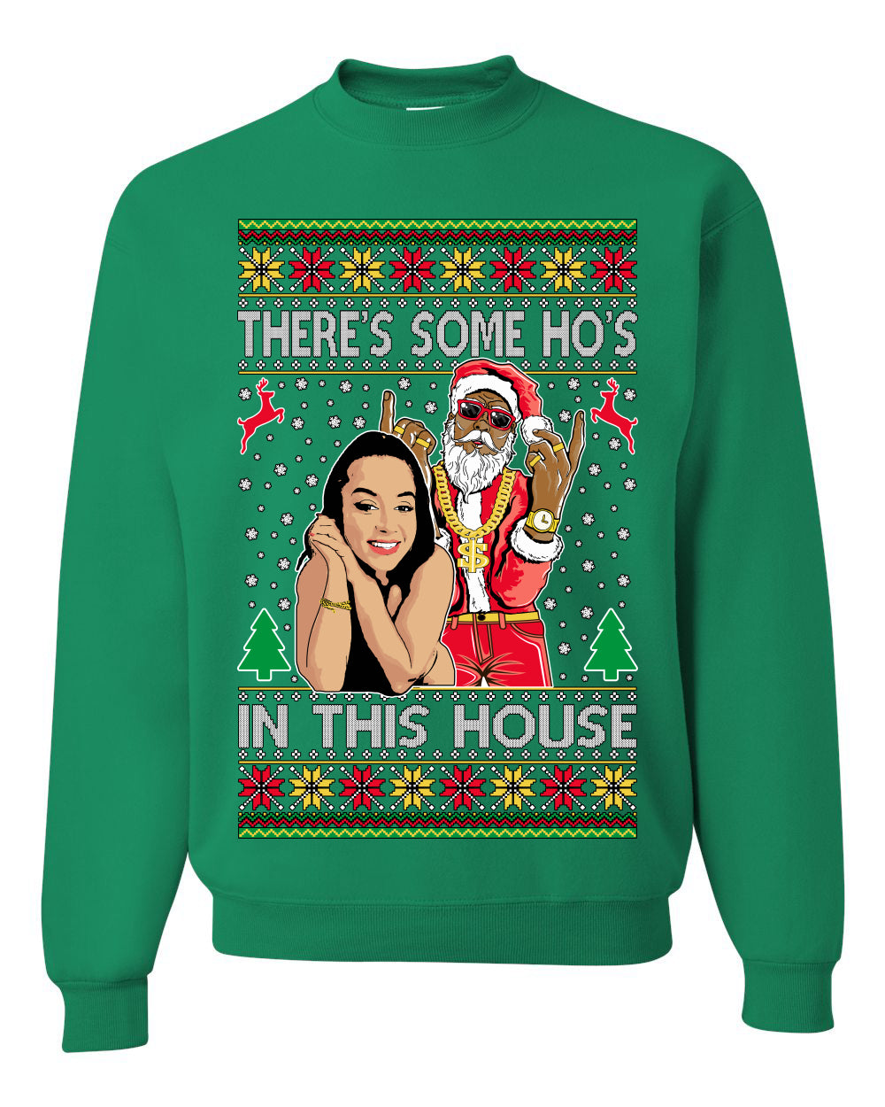 Santa the Plug Hos In This House Ugly Christmas Sweater Unisex Crewneck Sweatshirt