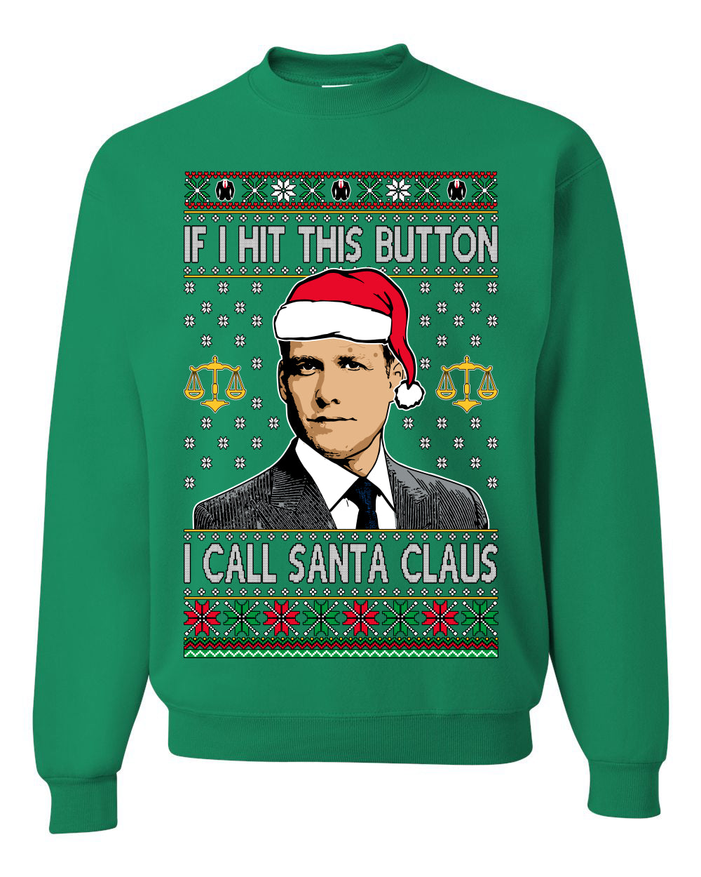 Harvey Hit This Button I Call Santa Specter TV Show Parody Ugly Christmas Sweater Unisex Crewneck Sweatshirt