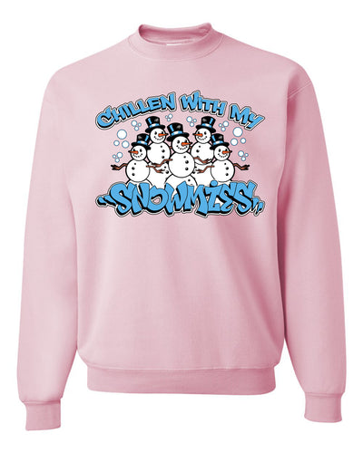 Chillin With My Snowmies Cute Snowman Group  Ugly Christmas Sweater Unisex Crewneck Graphic Sweatshirt