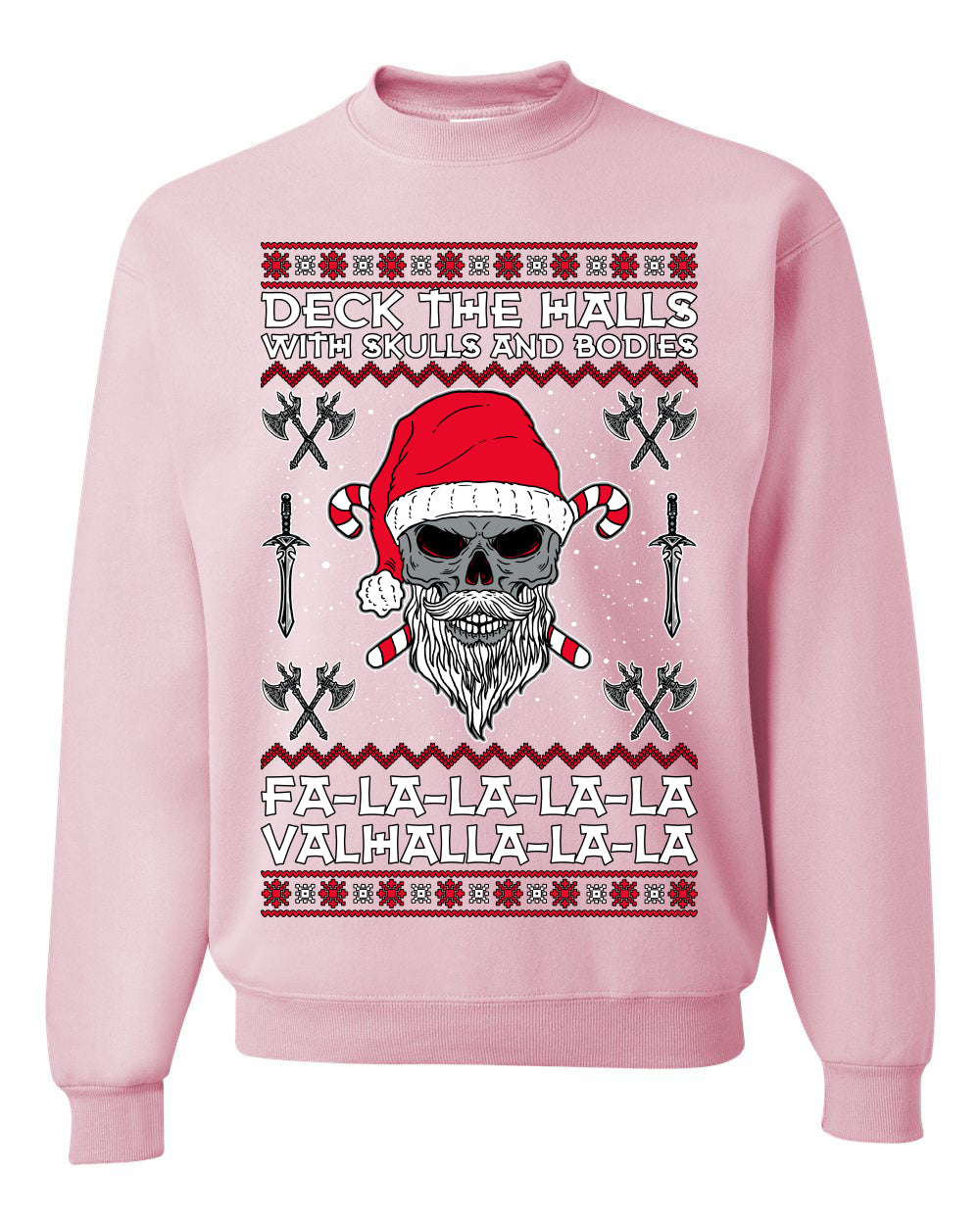 Valhalla Deck The Halls With Skulls & Bodies Ugly Christmas Sweater Unisex Crewneck Sweatshirt