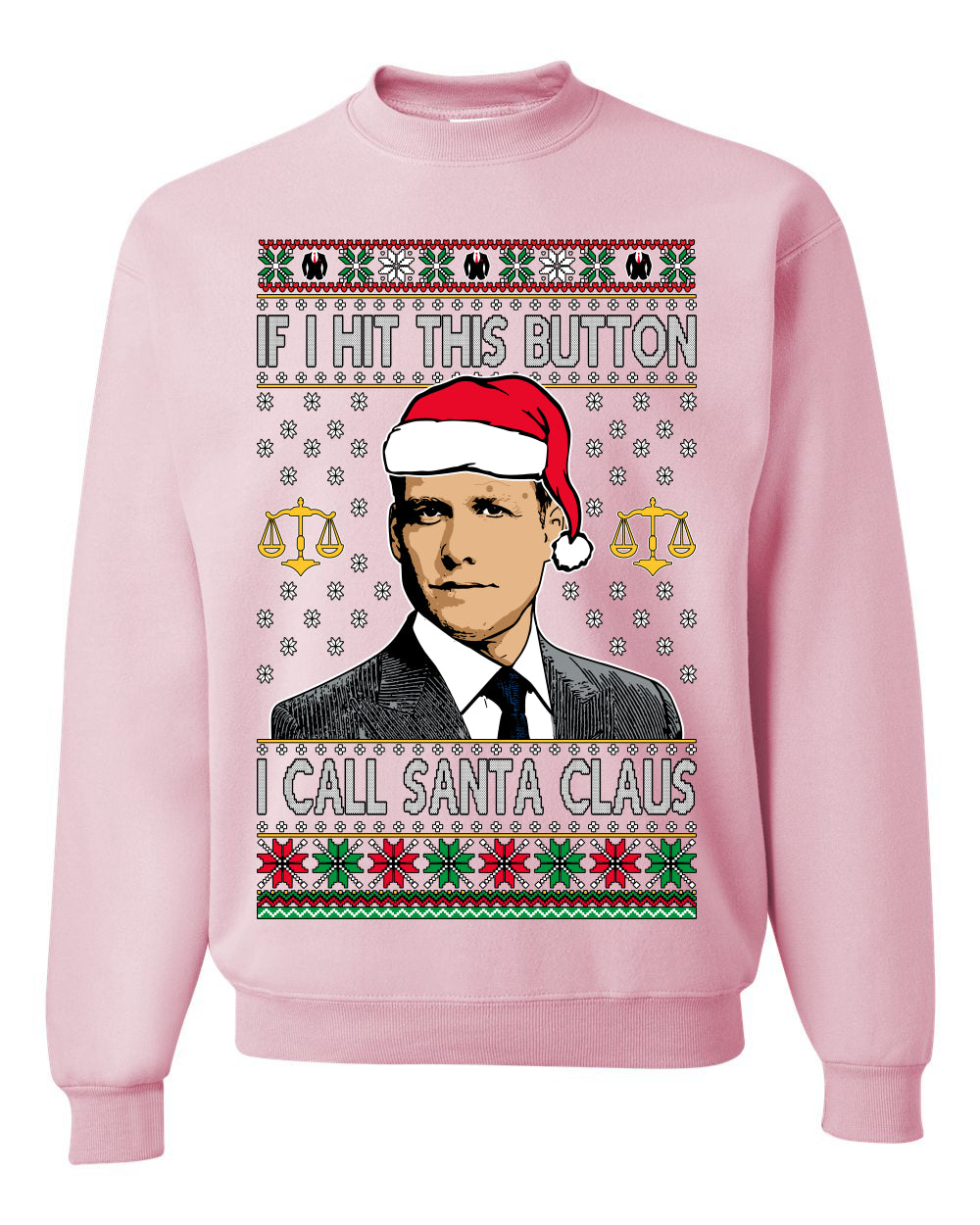 Harvey Hit This Button I Call Santa Specter TV Show Parody Ugly Christmas Sweater Unisex Crewneck Sweatshirt