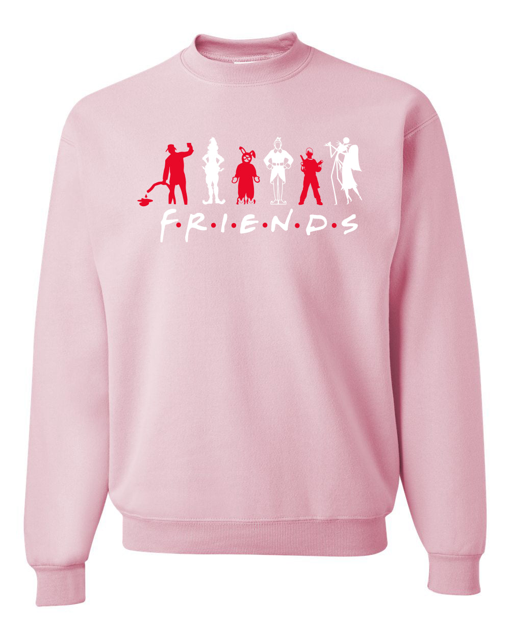 Iconic Holiday Movie Charcters Friends Parody Red White Ugly Christmas Sweater Unisex Crewneck Sweatshirt