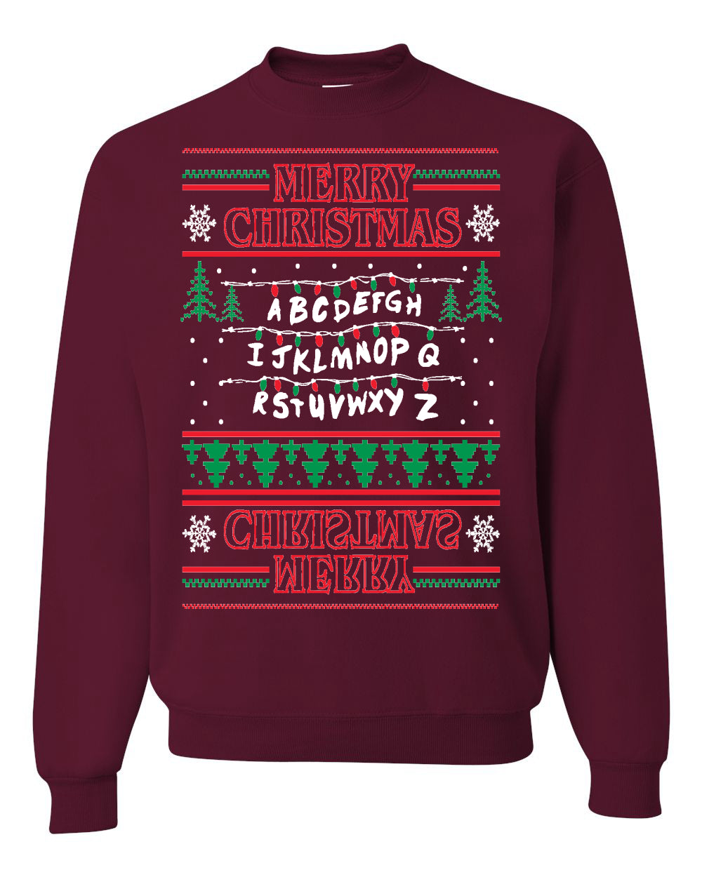 Merry Christmas Alphabet A-Z Christmas lights  Ugly Christmas Sweater Unisex Crewneck Graphic Sweatshirt