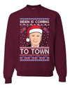 Biden is Coming to Town Merry Ugly Christmas Sweater Unisex Crewneck Graphic Sweatshirt