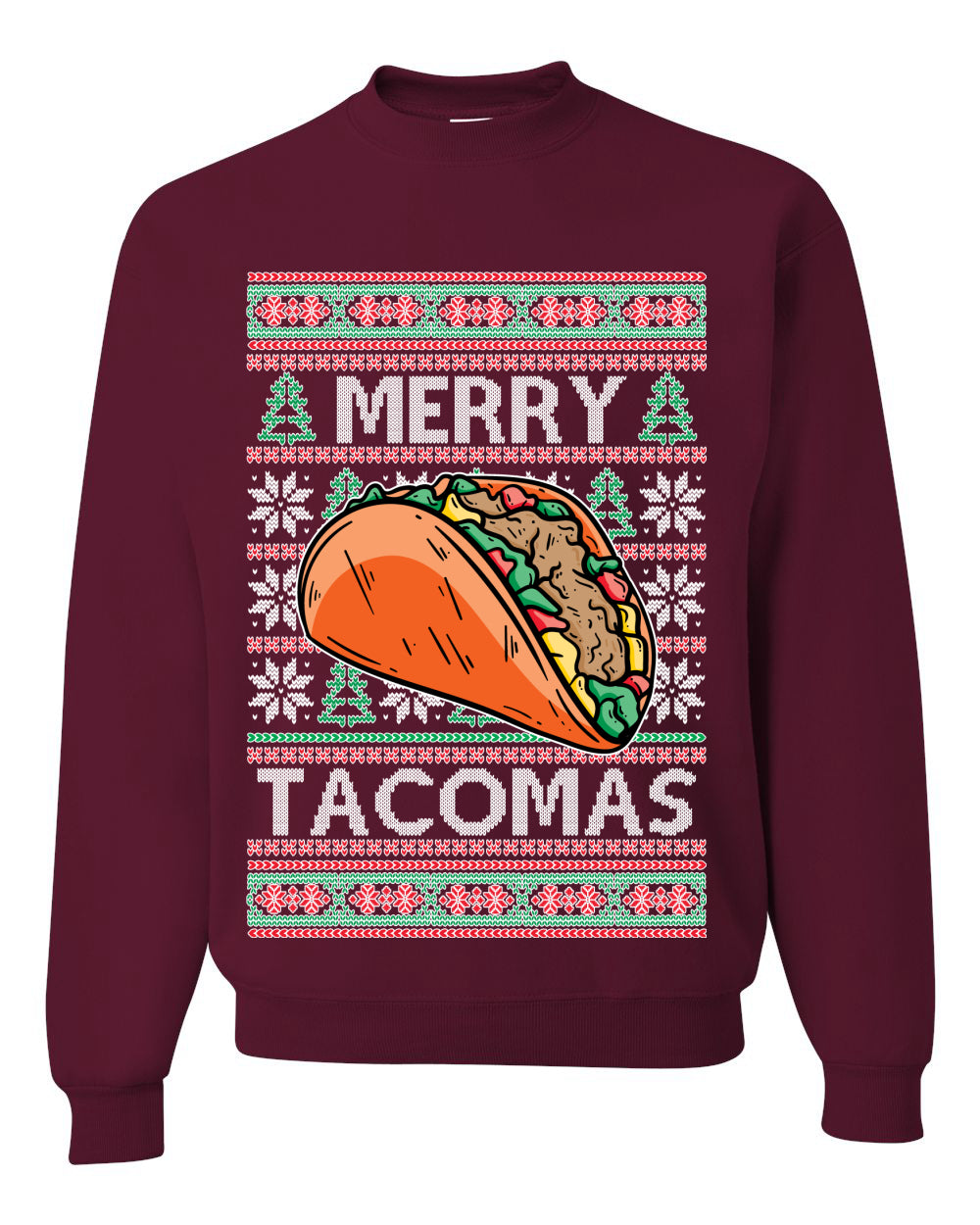 Merry Tacomas Holiday Taco Lover  Ugly Christmas Sweater Unisex Crewneck Graphic Sweatshirt