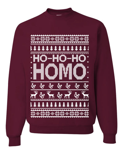 Ho-Ho-Ho Homo LGBTQ Pride  Ugly Christmas Sweater Unisex Crewneck Graphic Sweatshirt