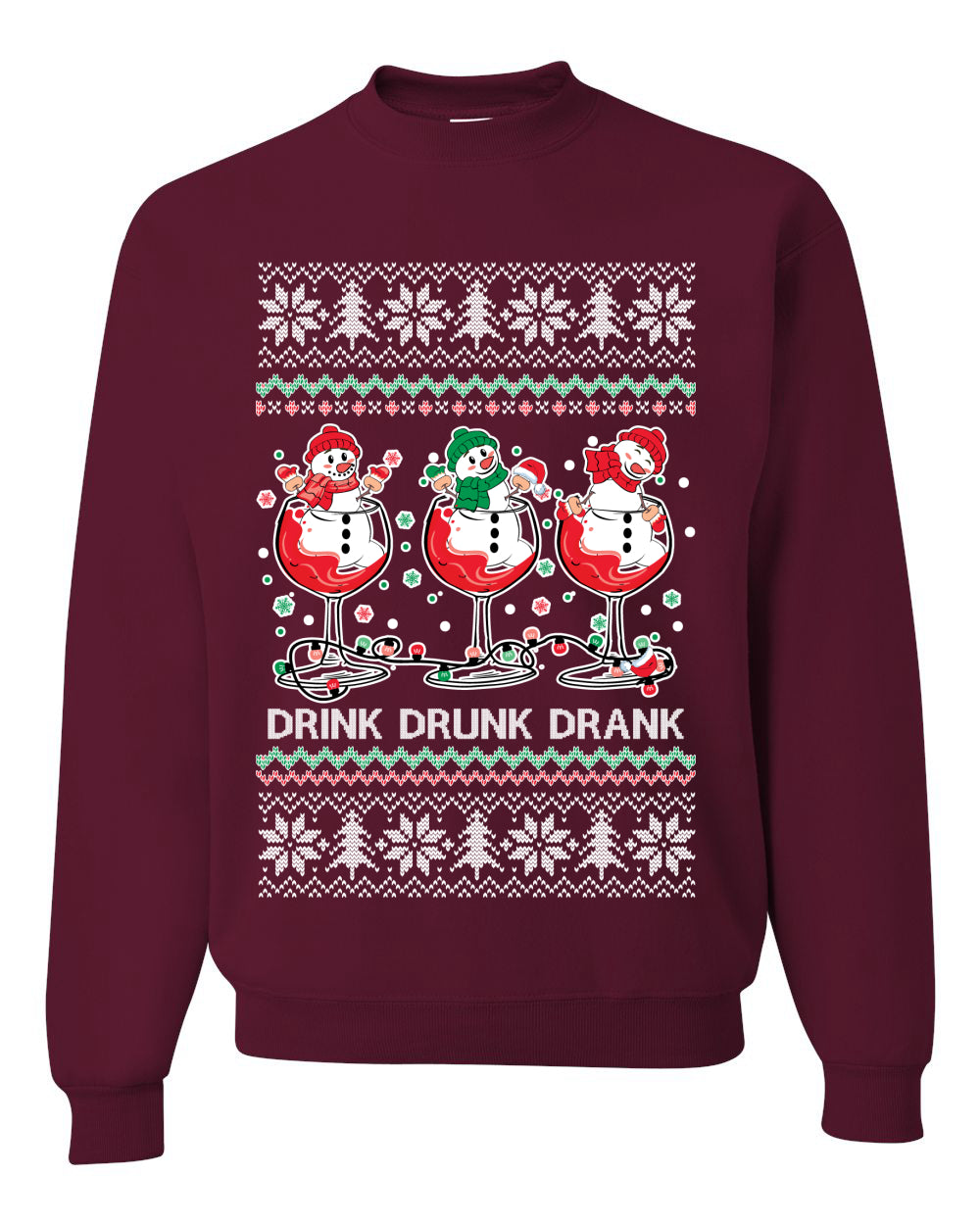 Holiday Spirits Drink Drank Drunk Snowmen Ugly Christmas Sweater Unisex Crewneck Sweatshirt