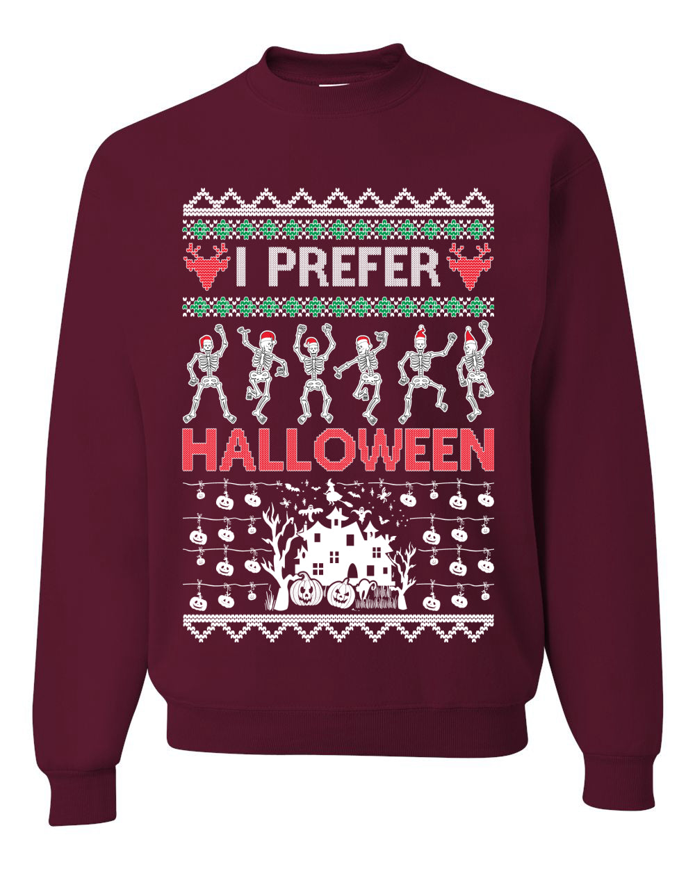 I Prefer Halloween Dancing Skeletons Ugly Christmas Sweater Unisex Crewneck Sweatshirt