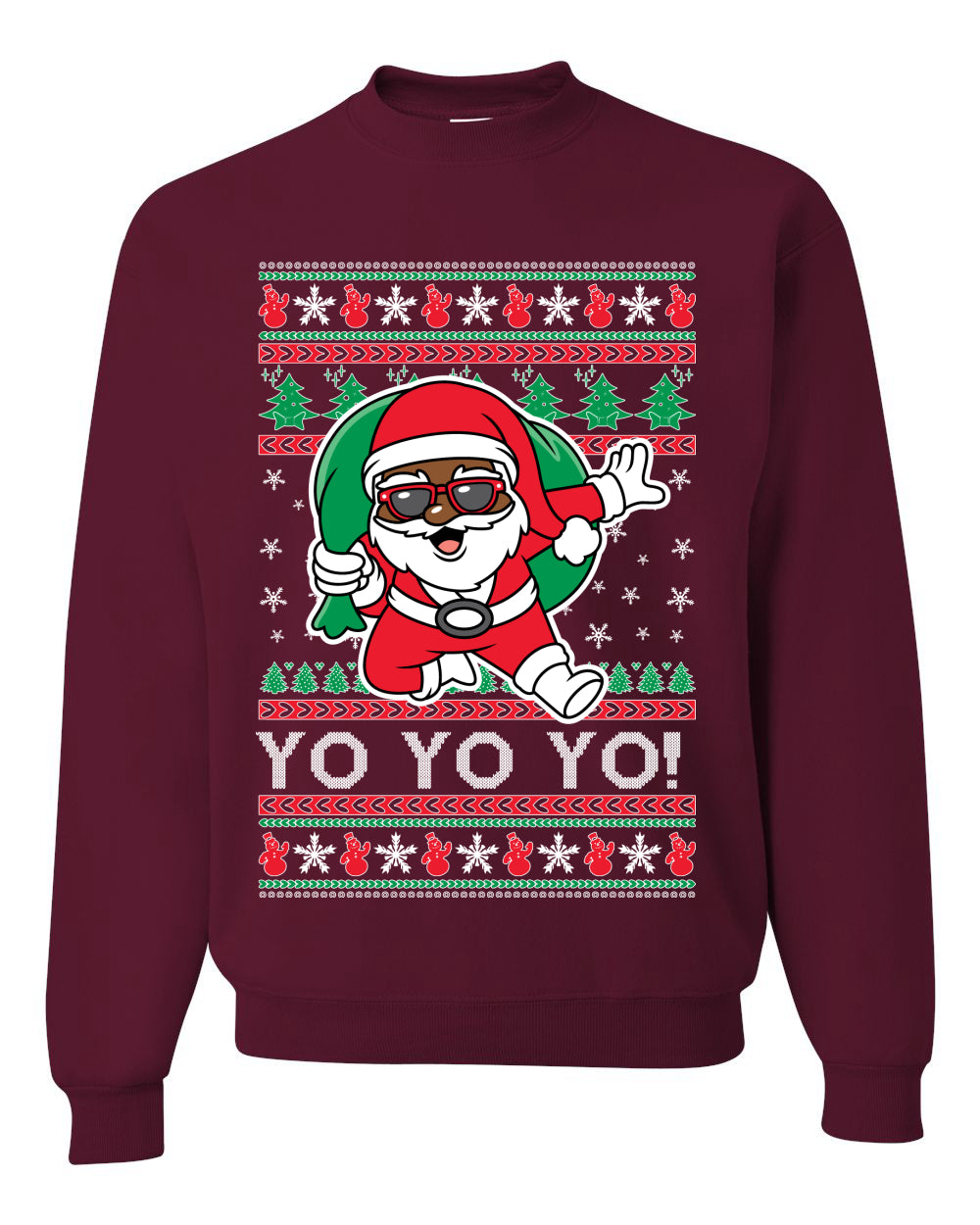 Yo Yo Yo Black Santa Ugly Christmas Sweater Unisex Crewneck Sweatshirt
