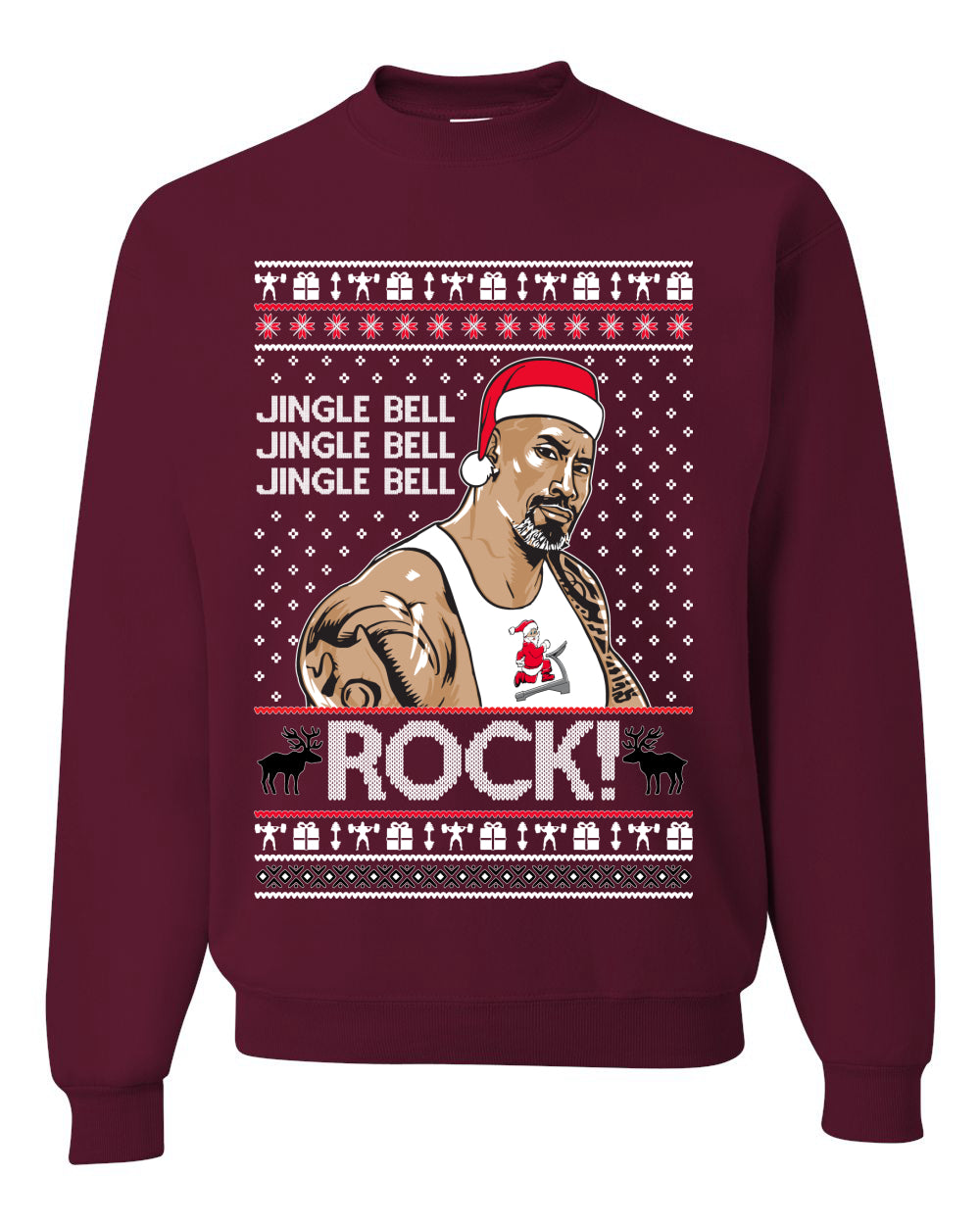 Funny The Rock Jingle Bell Rock Johnson  Ugly Christmas Sweater Unisex Crewneck Sweatshirt