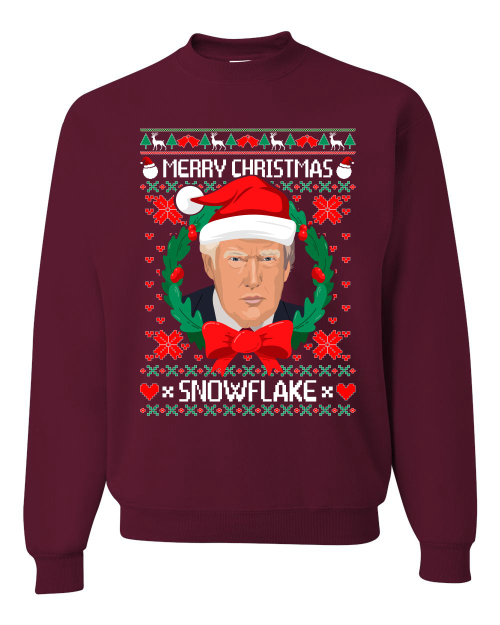 Merry Christmas Snowflake Trump Merry Ugly Christmas Sweater Unisex Crewneck Graphic Sweatshirt
