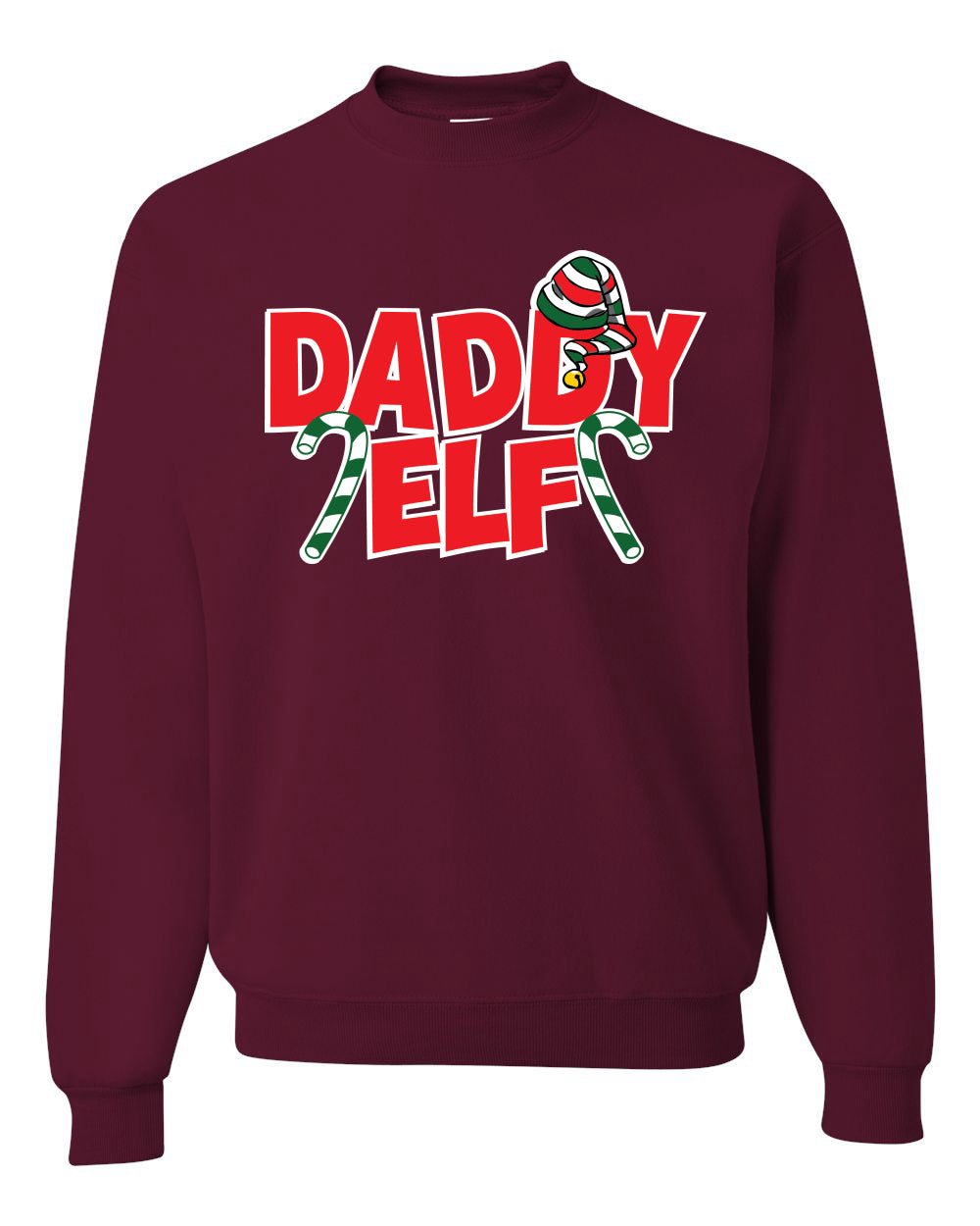 Daddy Elf Red Candy Cane Logo Merry Christmas Unisex Crewneck Graphic Sweatshirt