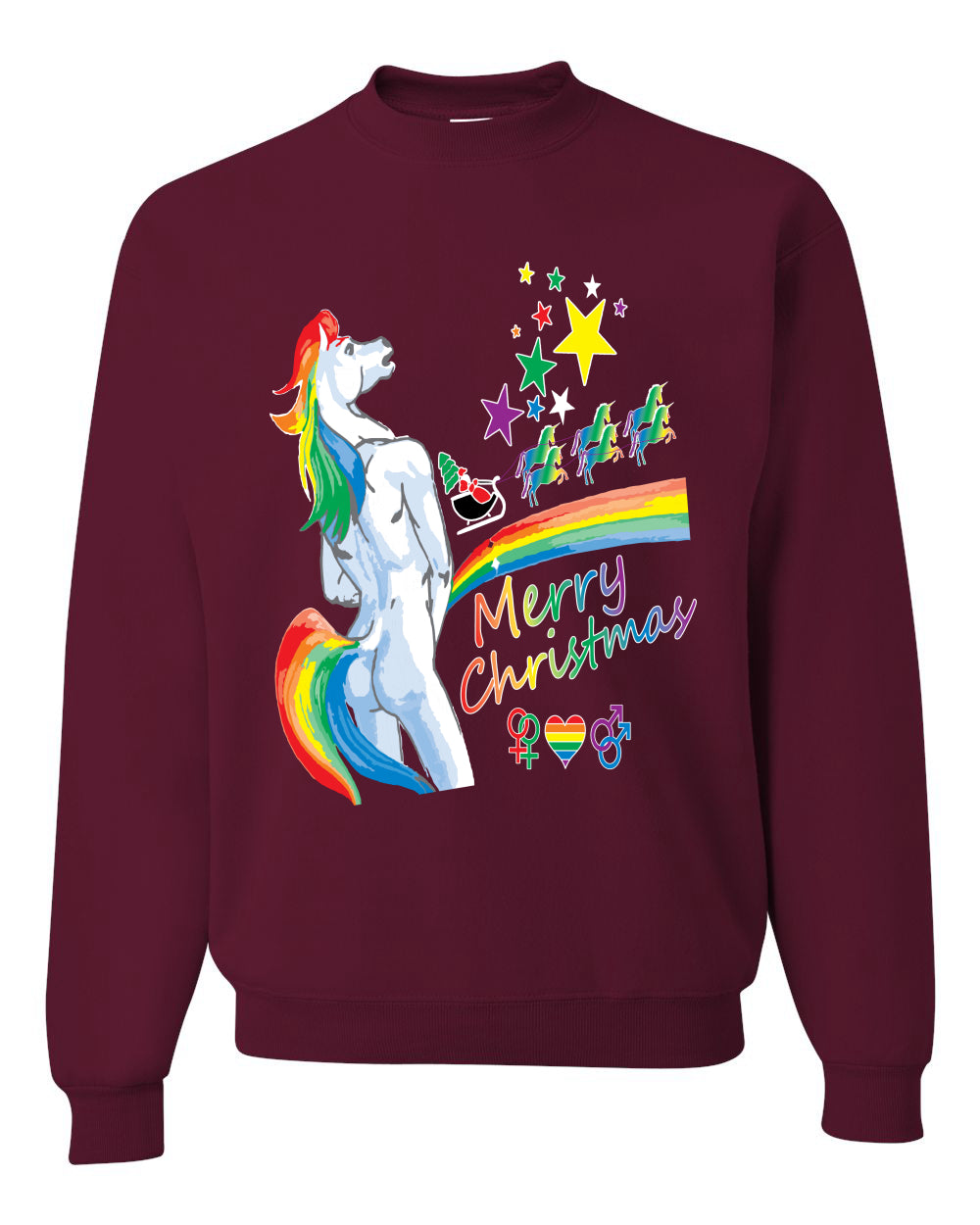 Unicorn Pissing Rainbow Merry Ugly Christmas Sweater Unisex Crewneck Graphic Sweatshirt
