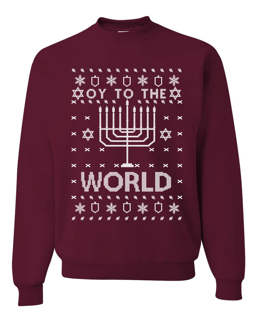 Oy to The World | Jewish Christmas Menorah Merry Ugly Christmas Sweater Unisex Crewneck Graphic Sweatshirt