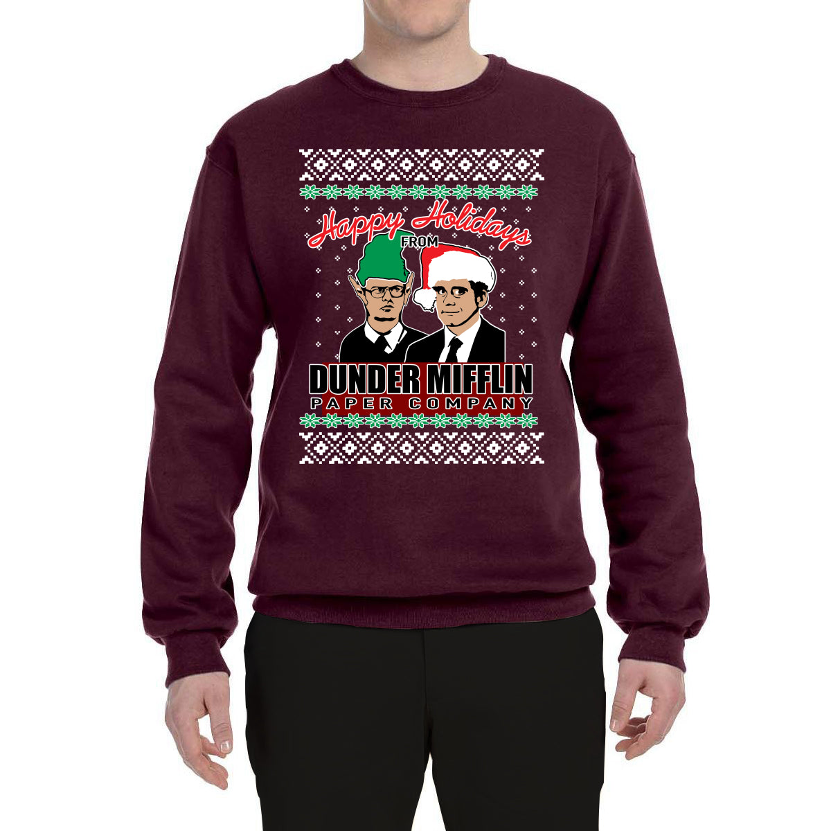 Happy Holidays From Dunder Mifflin Inc, Paper Company Mike and Dwight Ugly Christmas Sweater Unisex Crewneck Graphic Sweatshirt