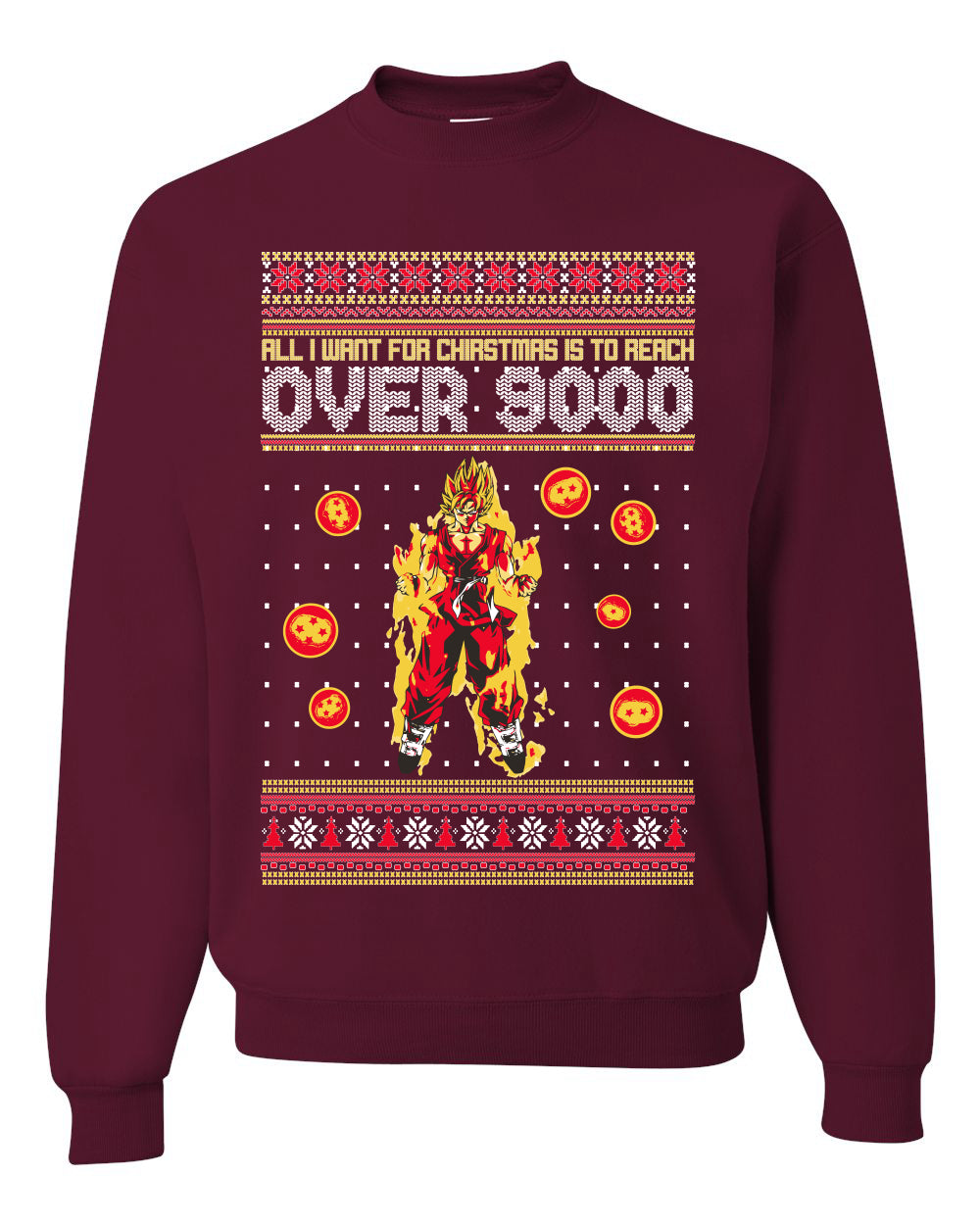 DBZ Anime Cartoon Fan Reach Over 9,000 Ugly Christmas Sweater Unisex Crewneck Sweatshirt