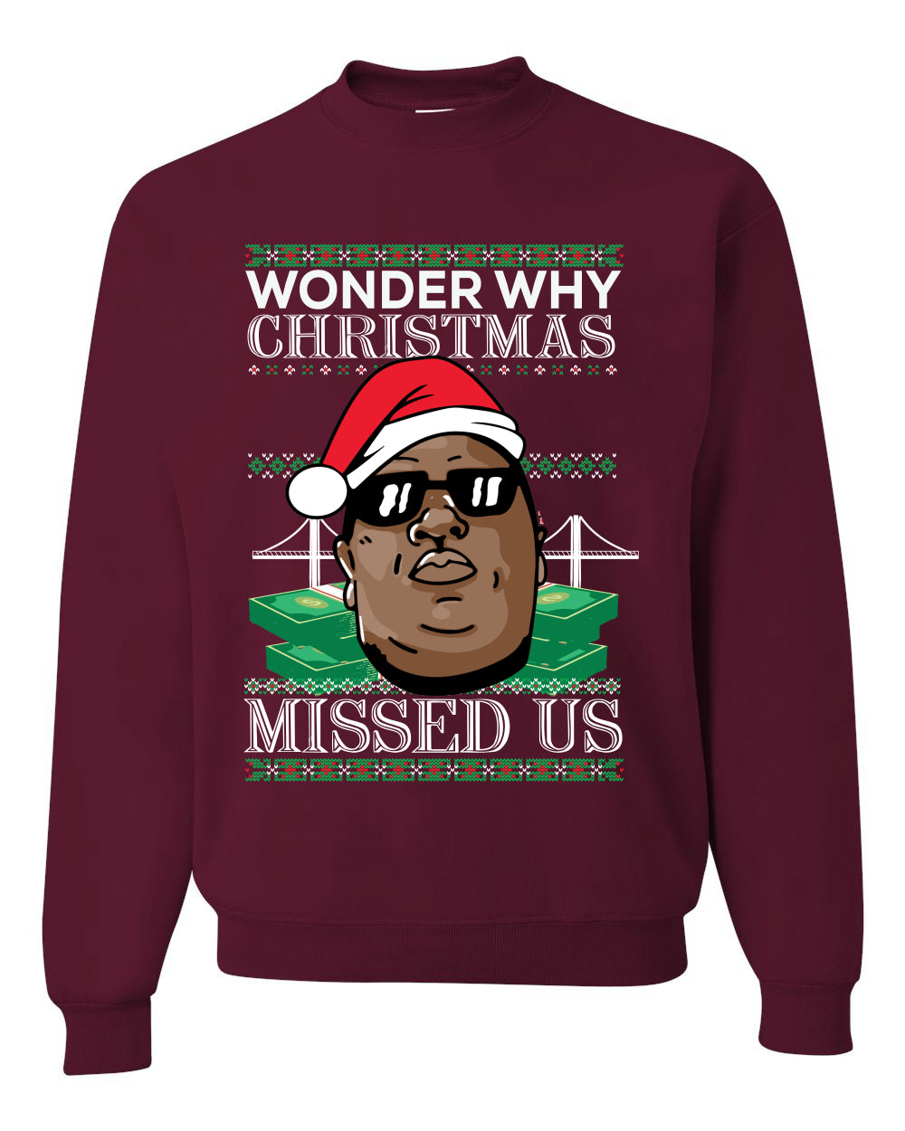 Biggie Smalls Wonder Why Christmas Missed Us Ugly Christmas Sweater Un Ugly Ugly Christmas