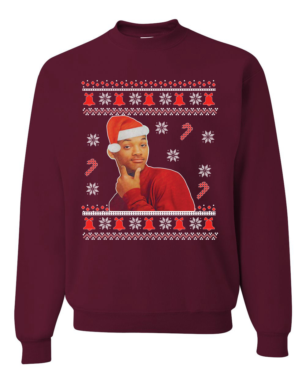 Will Smith Fresh Prince Of Bel Air  Christmas Xmas Candy Cane Ugly Christmas Sweater Unisex Crewneck Sweatshirt