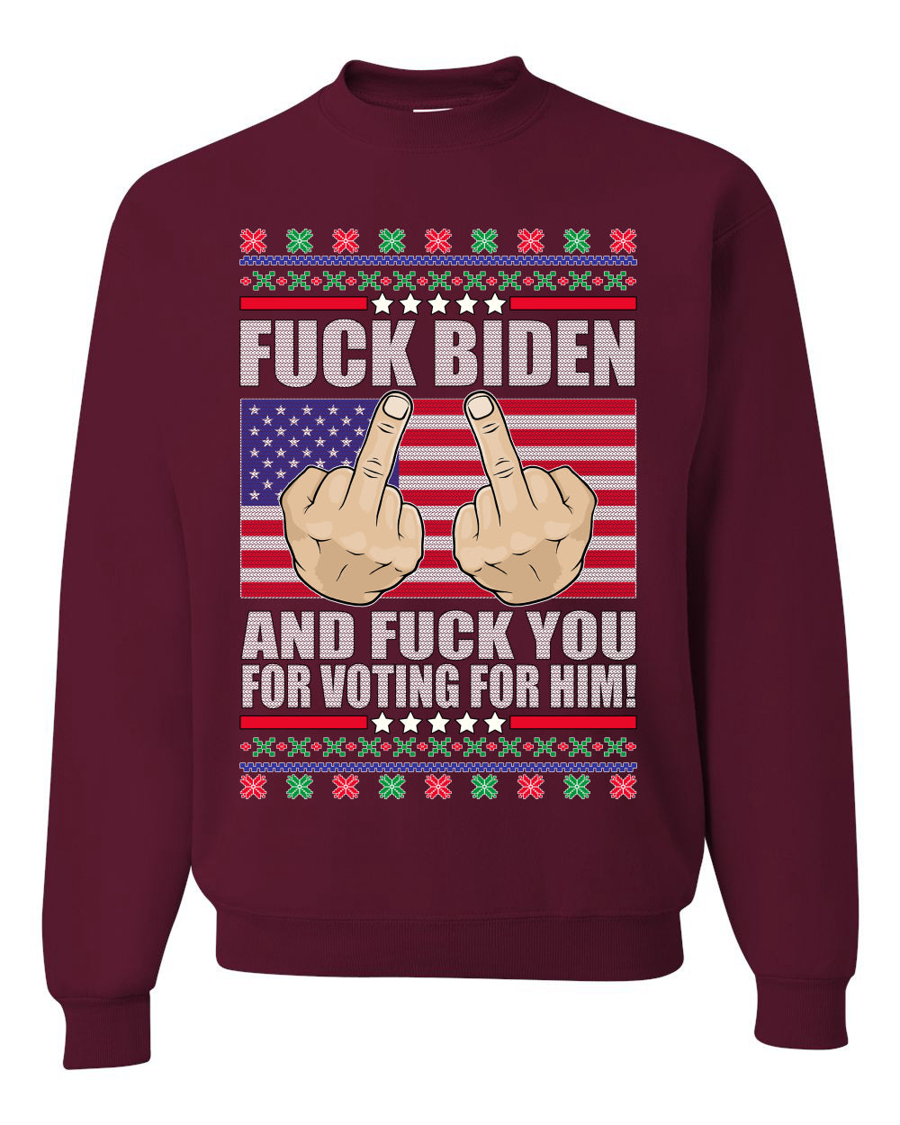 Fuck Biden and Fuck You For Voting For Him  Merry Ugly Christmas Sweater Unisex Crewneck Graphic Sweatshirt