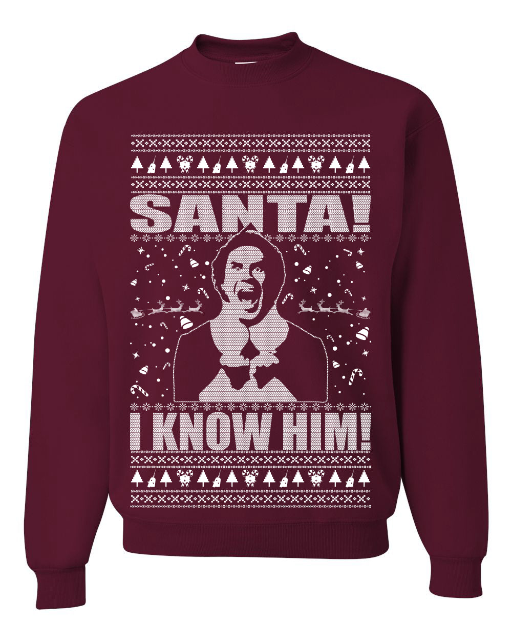 Buddy The Elf Santa! I Know Him Ugly Christmas Sweater Unisex Crewneck Graphic Sweatshirt