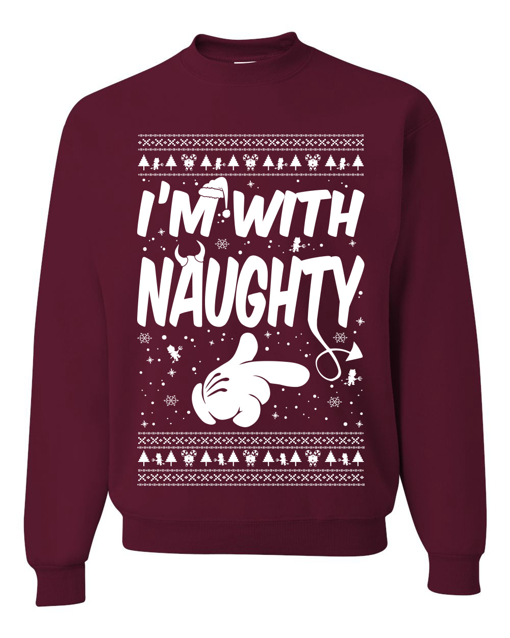 I'm With Naughty Individual Couples Ugly Christmas Sweater Unisex Crewneck Graphic Sweatshirt