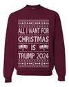 All I Want For Christmas is Trump 2024 Elections Ugly Christmas Sweater Unisex Crewneck Graphic Sweatshirt
