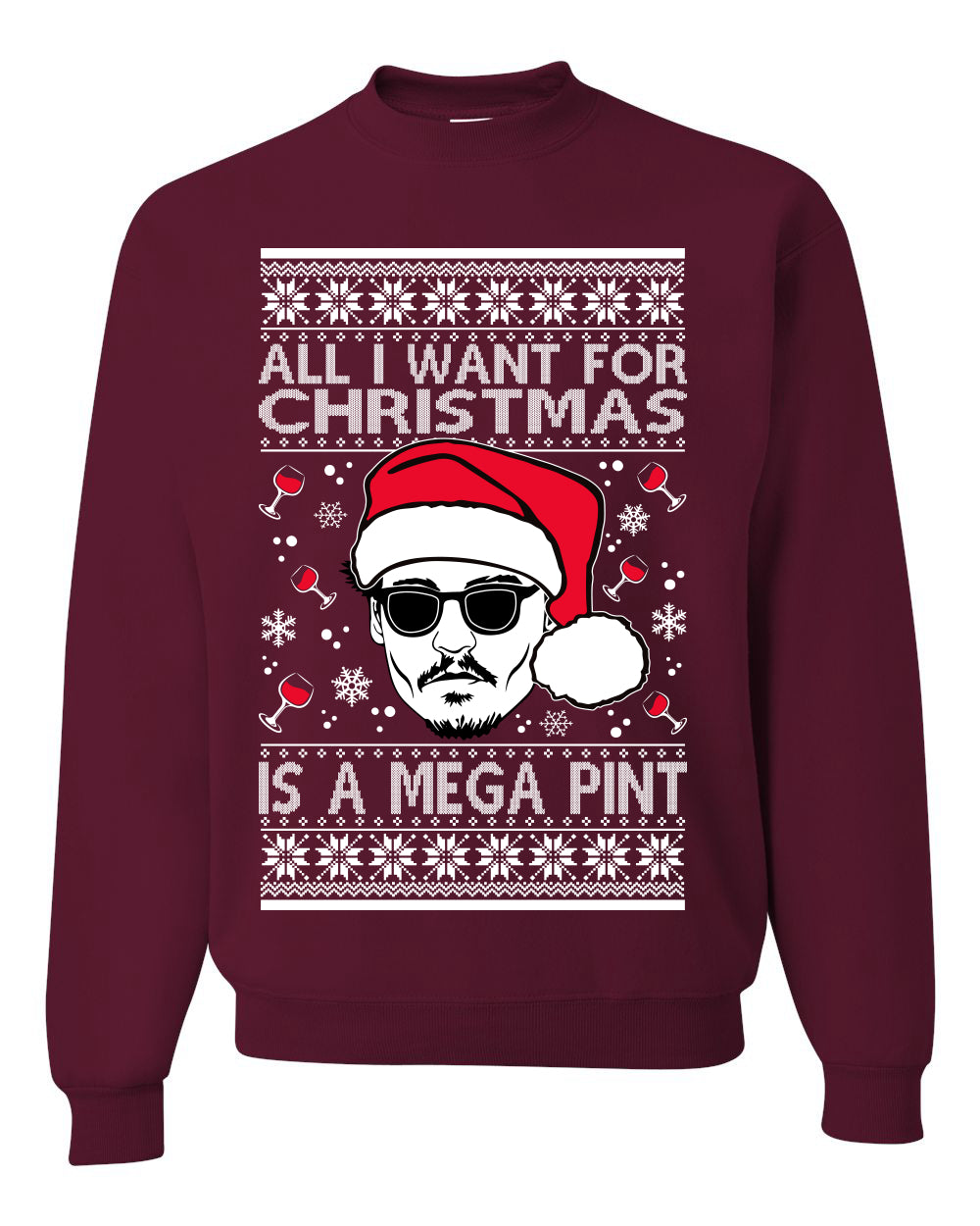 Johnny D All I Want For Christmas is a Mega Ugly Christmas Sweater Unisex Crewneck Sweatshirt