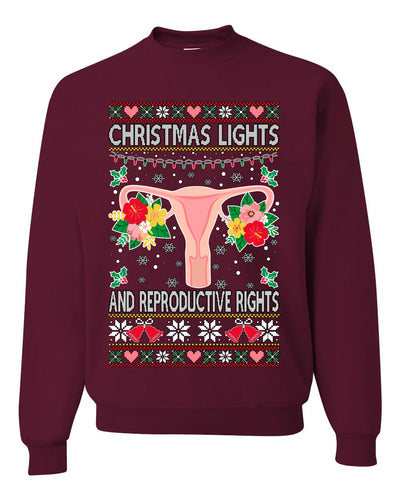 Christmas Lights & Reproductive Rights Ugly Christmas Sweater Unisex Crewneck Graphic Sweatshirt