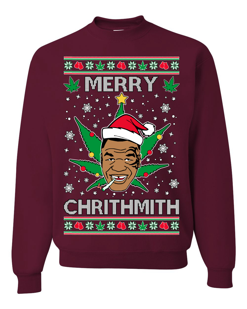 Merry Chrithmith Weed Pot Leaf Join Stoner Ugly Christmas Sweater Unisex Crewneck Sweatshirt