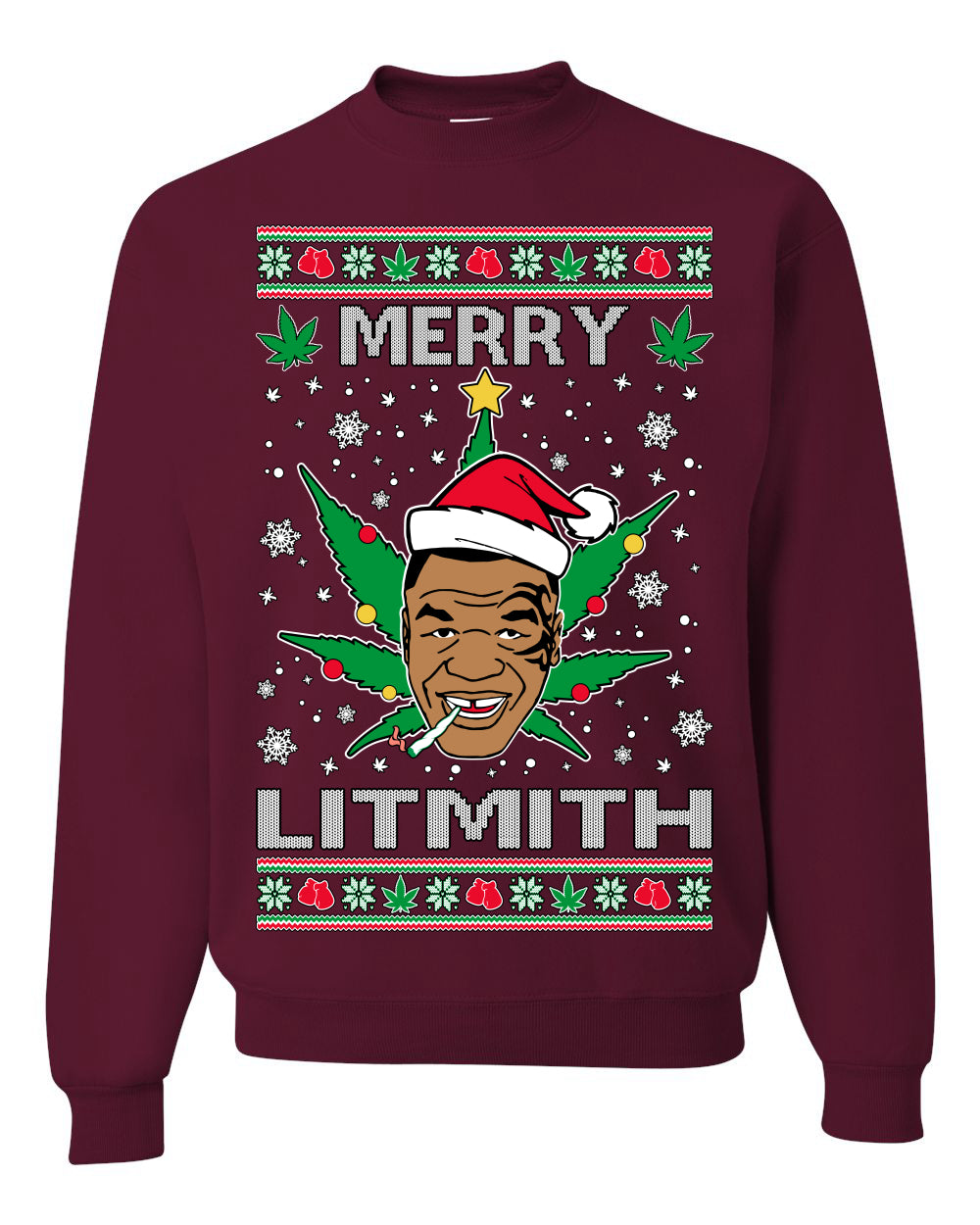 Merry Lithmith Weed Pot Leaf Join Stoner Ugly Christmas Sweater Unisex Crewneck Graphic Sweatshirt