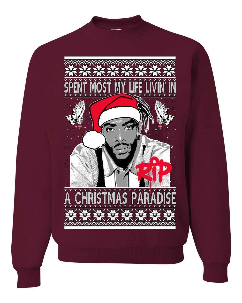 Cool Paradise Rapper Gangsta Paradise RIP Ugly Christmas Sweater Unisex Crewneck Sweatshirt