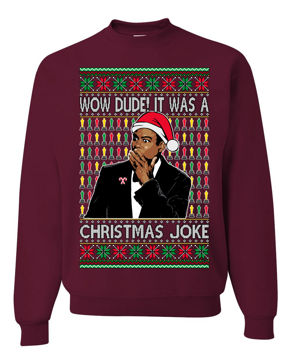 Chris Meme Award Show Wow Dude It Was A Christmas Joke Ugly Christmas Sweater Unisex Crewneck Graphic Sweatshirt