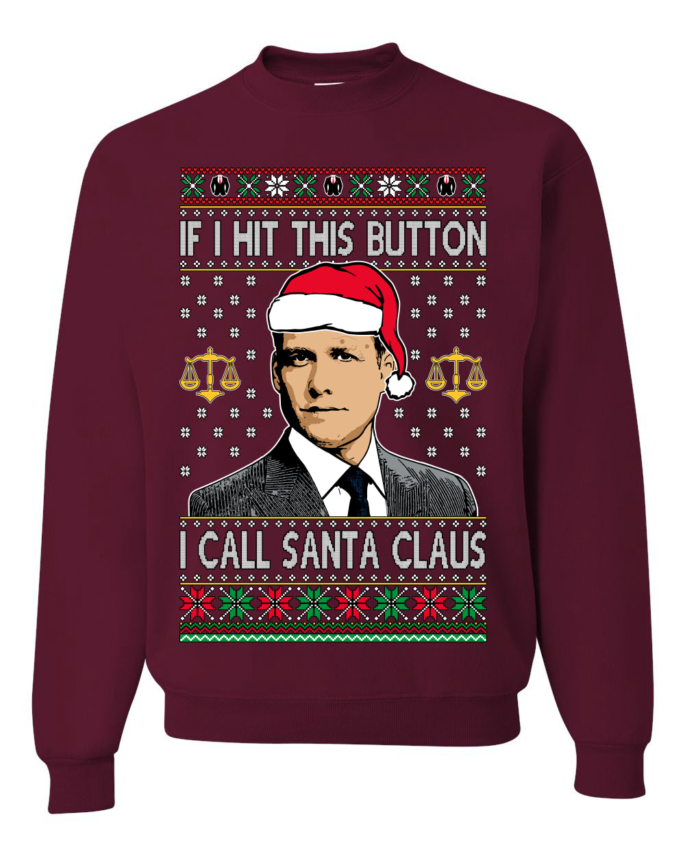 Harvey Hit This Button I Call Santa Specter TV Show Parody Ugly Christmas Sweater Unisex Crewneck Sweatshirt