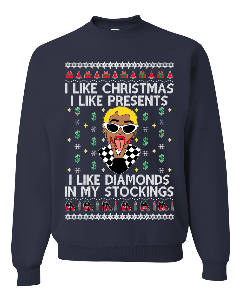 I Like Christmas, I like Presents Cardi Ugly Christmas Sweater Unisex Crewneck Sweatshirt