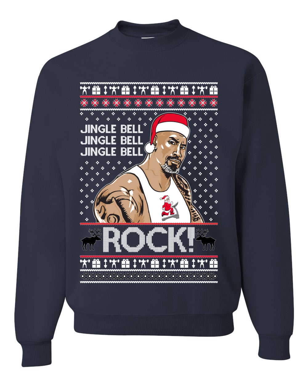 Funny The Rock Jingle Bell Rock Johnson  Ugly Christmas Sweater Unisex Crewneck Sweatshirt