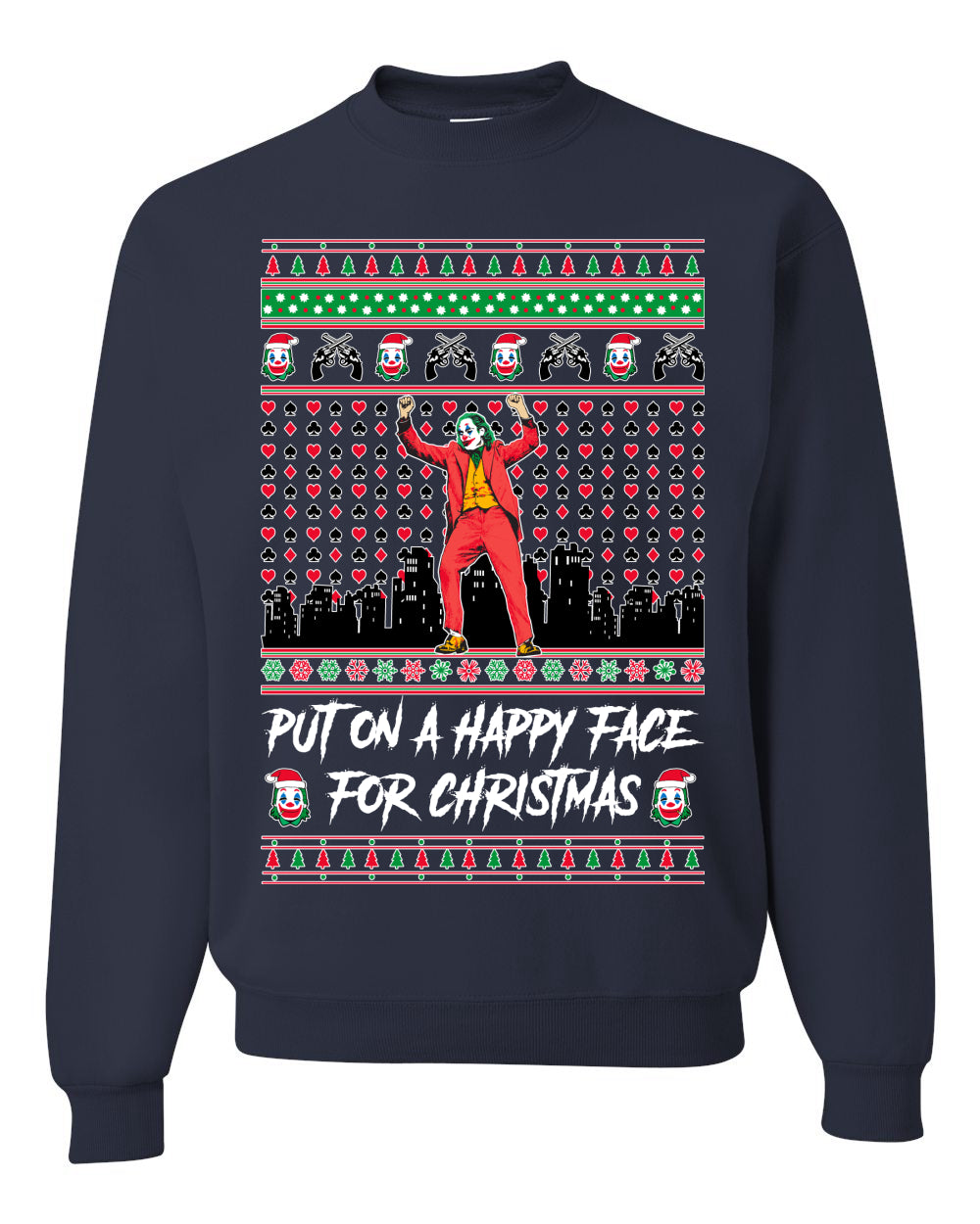 Villain Put on a Happy Face for Christmas  Ugly Christmas Sweater Unisex Crewneck Graphic Sweatshirt