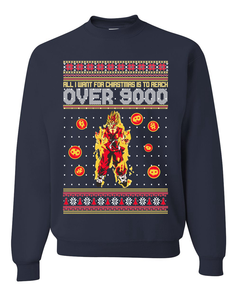 DBZ Anime Cartoon Fan Reach Over 9,000 Ugly Christmas Sweater Unisex Crewneck Sweatshirt