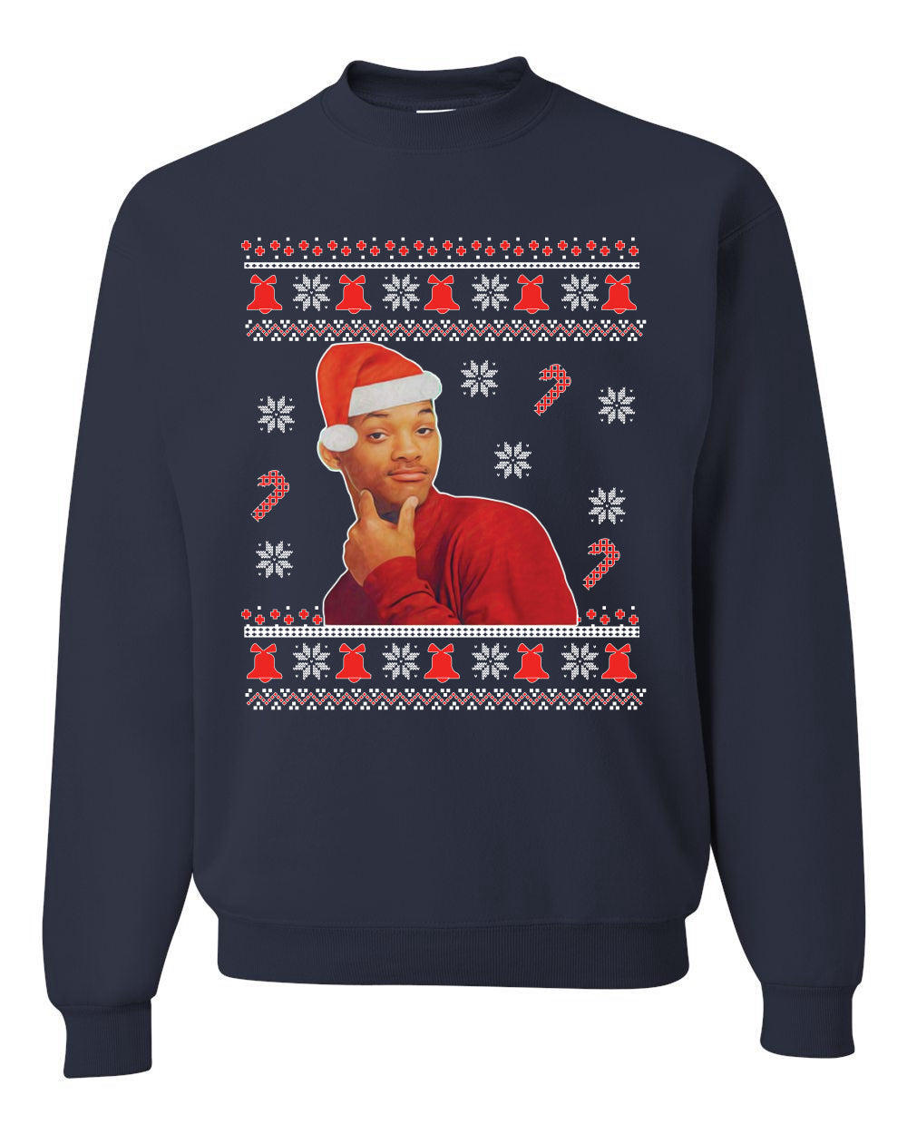 Will Smith Fresh Prince Of Bel Air  Christmas Xmas Candy Cane Ugly Christmas Sweater Unisex Crewneck Sweatshirt