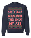 Santa Claus Is Real He Tried To Eat My Ass Ugly Christmas Sweater Unisex Crewneck Graphic Sweatshirt