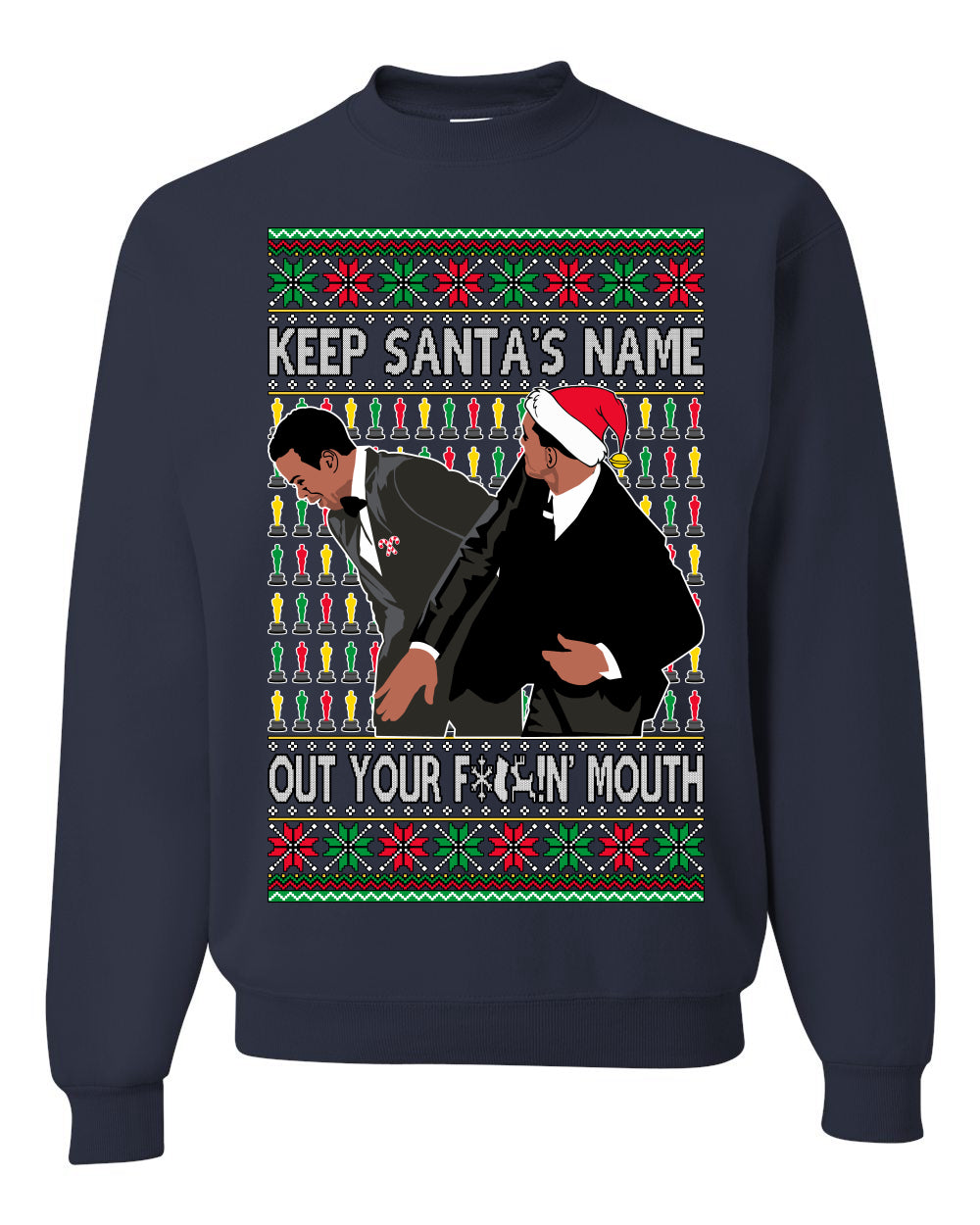 Will Slapping Chris Wife Joke Award Show Meme Parody Clean Ugly Christmas Sweater Unisex Crewneck Graphic Sweatshirt