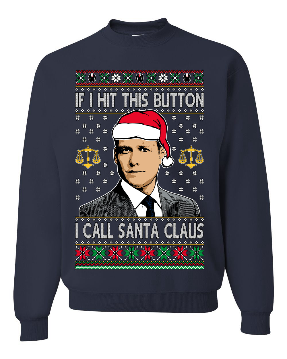 Harvey Hit This Button I Call Santa Specter TV Show Parody Ugly Christmas Sweater Unisex Crewneck Sweatshirt