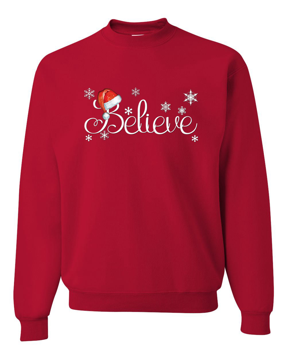 Santa Hat Snowflake Believe Merry Christmas Unisex Crewneck Graphic Sweatshirt