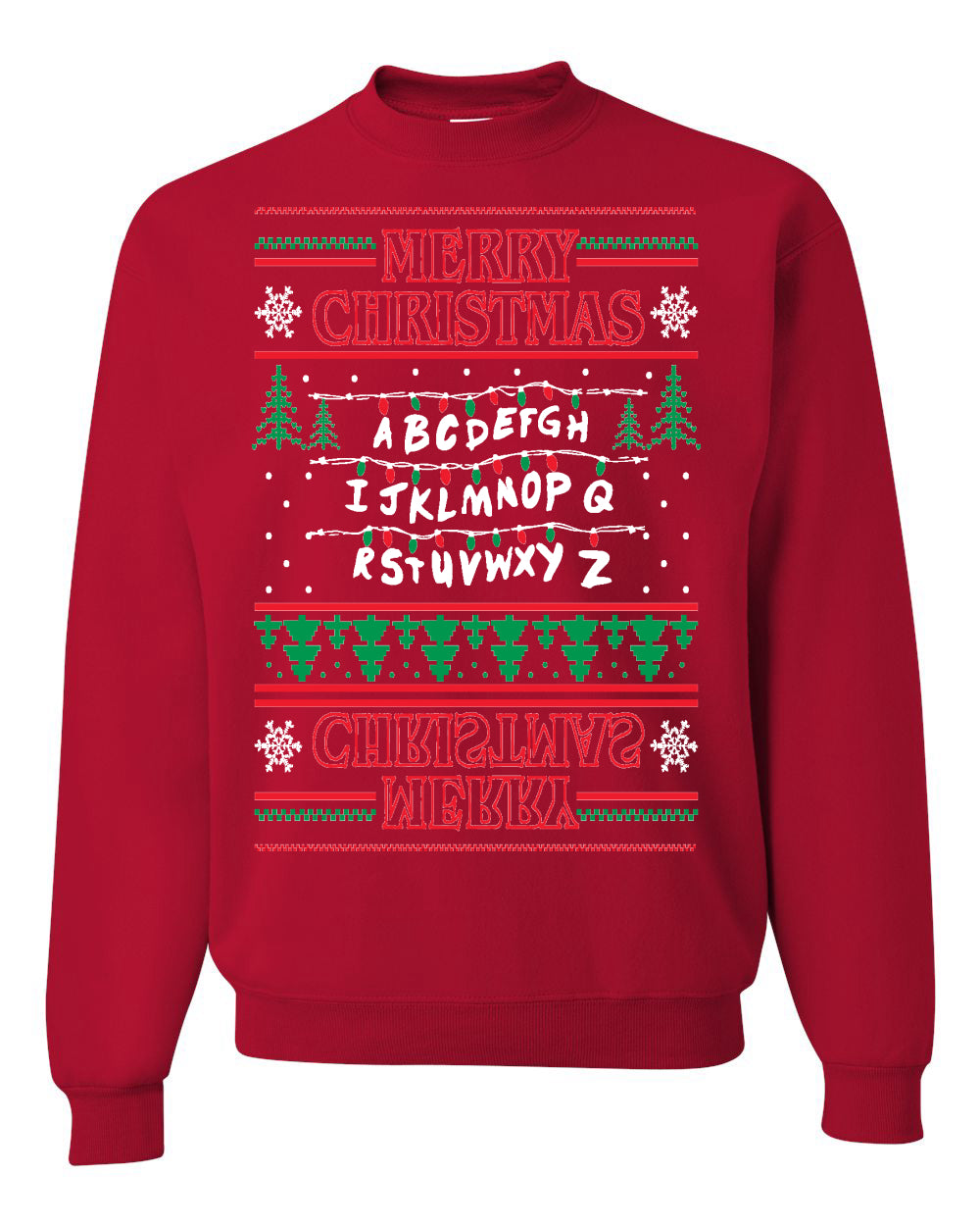Merry Christmas Alphabet A-Z Christmas lights  Ugly Christmas Sweater Unisex Crewneck Graphic Sweatshirt