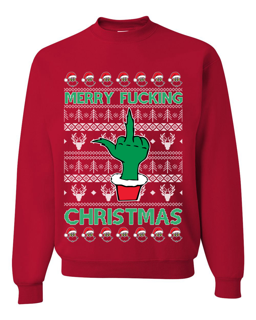 Merry Fucking Christmas Middle Finger Ugly Christmas Sweater Unisex Crewneck Graphic Sweatshirt