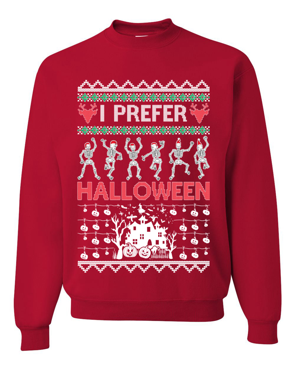 I Prefer Halloween Dancing Skeletons Ugly Christmas Sweater Unisex Crewneck Sweatshirt