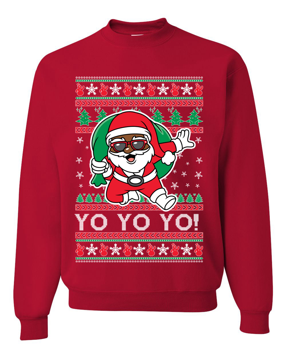 Yo Yo Yo Black Santa Ugly Christmas Sweater Unisex Crewneck Sweatshirt