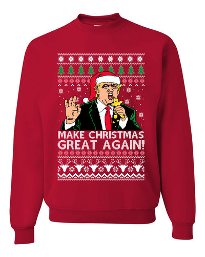 Make Christmas Great Again Funny Donald Trump Santa Merry Ugly Christmas Sweater Unisex Crewneck Graphic Sweatshirt